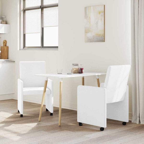 vidaXL Dining Stoelen met Wielen 2 pcs Wit 57 x 66 x 94 cm Kunstleer