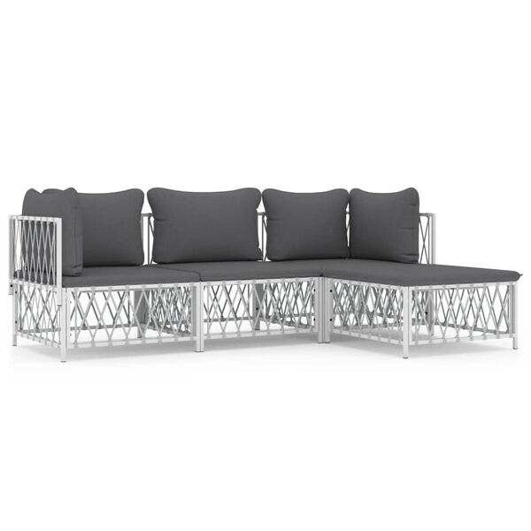 vidaXL 4-delige Loungeset met kussens staal wit
