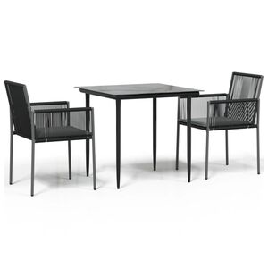 vidaXL 3-delige Tuinset met kussens poly rattan en staal zwart