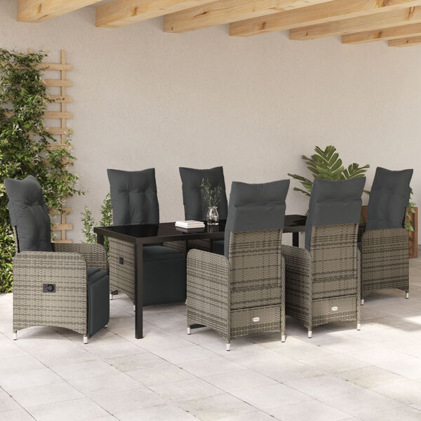 vidaXL Tuin Eetset met kussen 7 pcs Beige Poly riet
