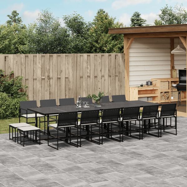 vidaXL 17-delige Tuinset met kussens poly rattan zwart
