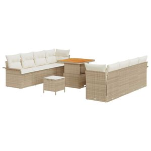 vidaXL Tuinbankenset met kussen 11 pcs Beige poly rattan