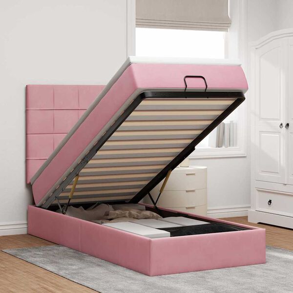 vidaXL Ottoman bed met matrassen en LED's 90x200cm fluweel roze