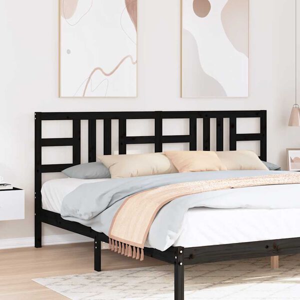 vidaXL Hoofdbord 206x4x100 cm massief grenenhout zwart