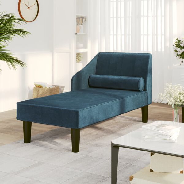 vidaXL Chaise longue met bolster fluweel blauw