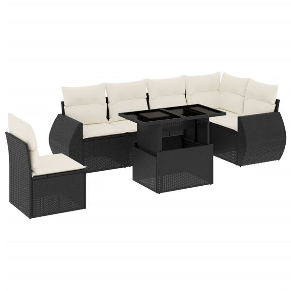 vidaXL 7-delige Loungeset met kussens poly rattan zwart