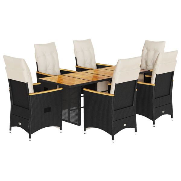 vidaXL 7-delige Bistroset met kussens poly rattan zwart