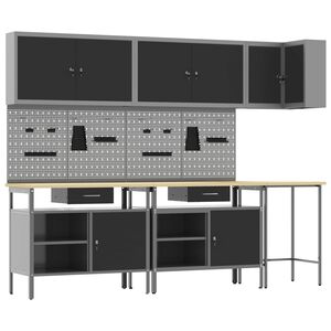 vidaXL Werkkast set met lade met plank met opslag 10 st Zwart en Grijs