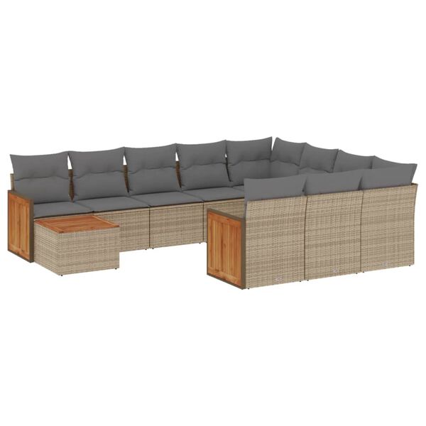 vidaXL 11-delige Tuinset met kussens poly rattan beige