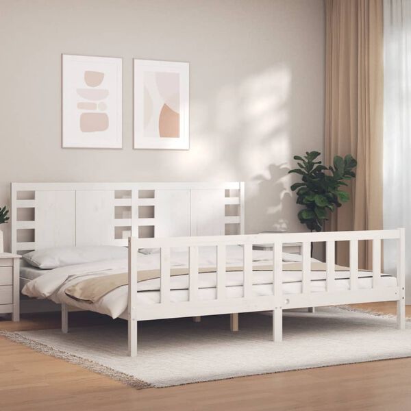 vidaXL Bedframe met hoofdbord massief hout wit