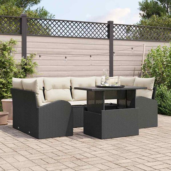 vidaXL Tuin Sofa Set met kussen 7 pcs Zwart Poly riet
