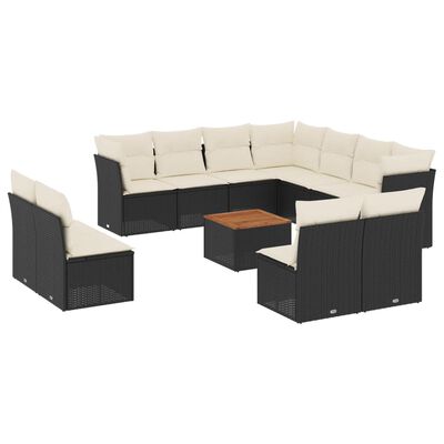 vidaXL 12-delige Loungeset met kussens poly rattan zwart