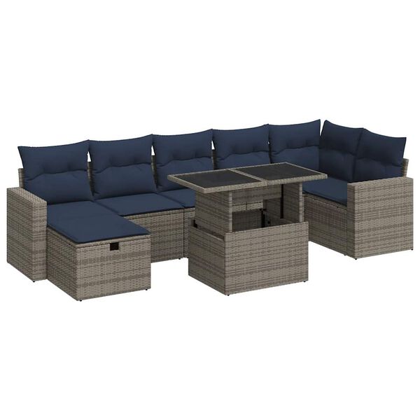 vidaXL 8-delige Loungeset met kussens poly rattan acacia grijs