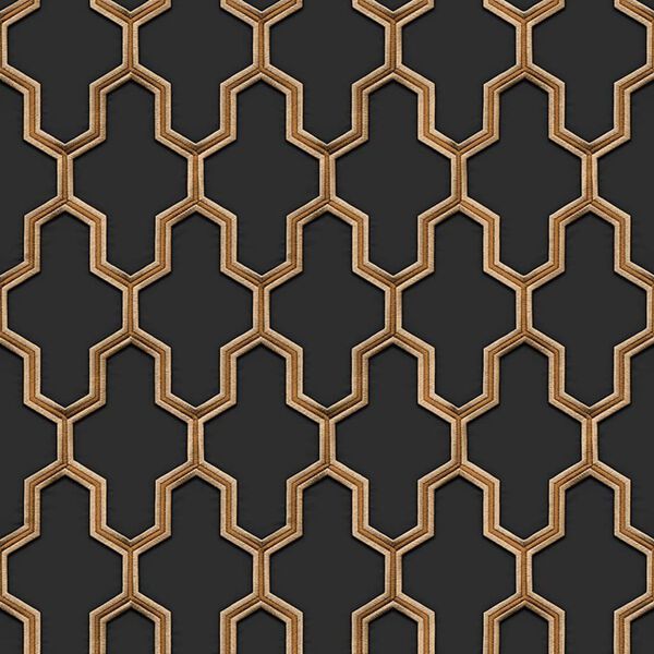DUTCH WALLCOVERINGS Behang Geometric zwart en goudkleurig