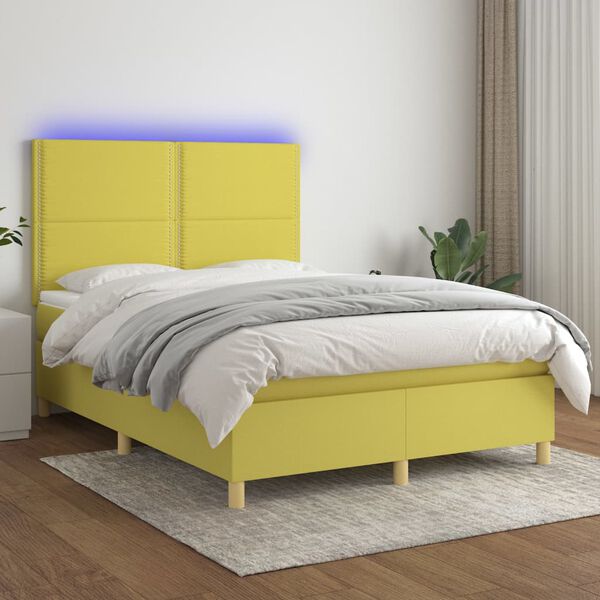 vidaXL Boxspring met matras en LED stof groen 140x200 cm