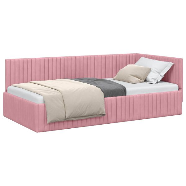 vidaXL Hoekbedframe met hoofdeinde Roze 100 cm x 200 cm Fluweel