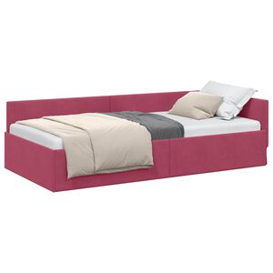 vidaXL Hoekbedframe met hoofdeinde Wijnrood 100 cm x 200 cm Fluweel