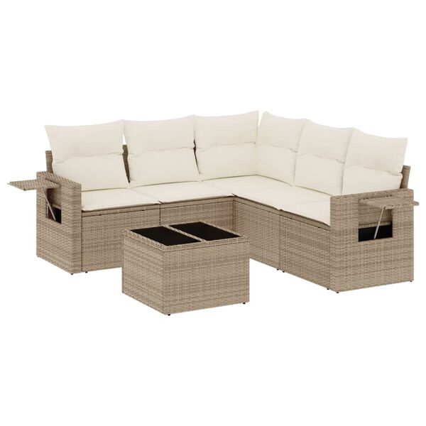 vidaXL 6-delige Loungeset met kussens poly rattan beige