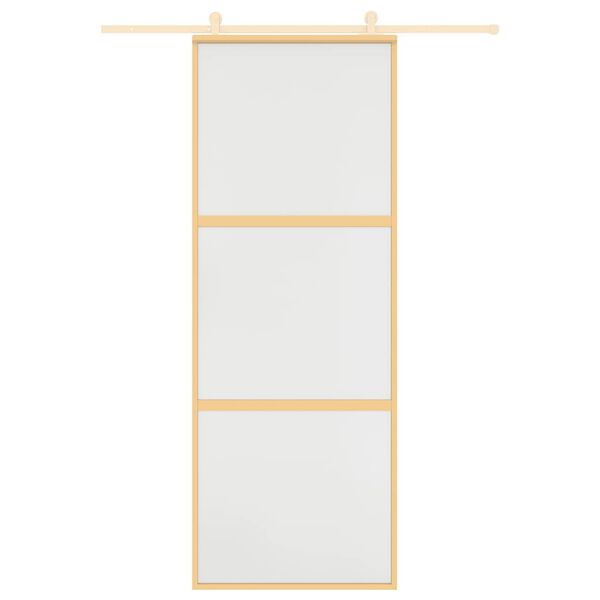 vidaXL Schuifdeur 76x205 cm mat ESG-glas en aluminium goudkleurig