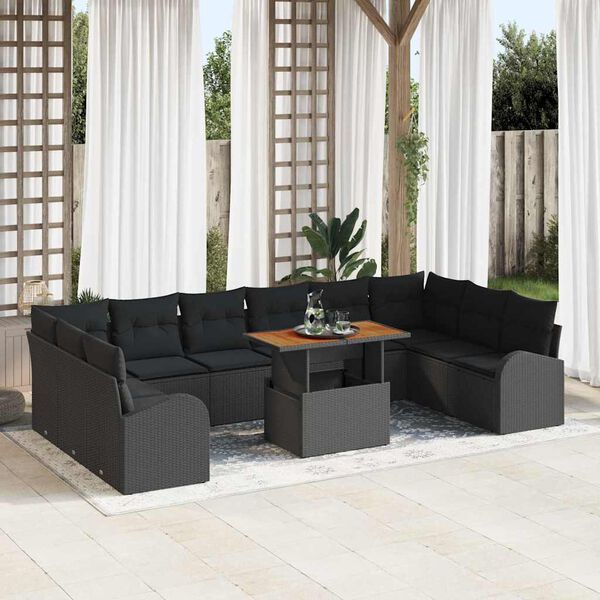 vidaXL Tuin Sofa Set met opslag 11 pcs Zwart Poly riet