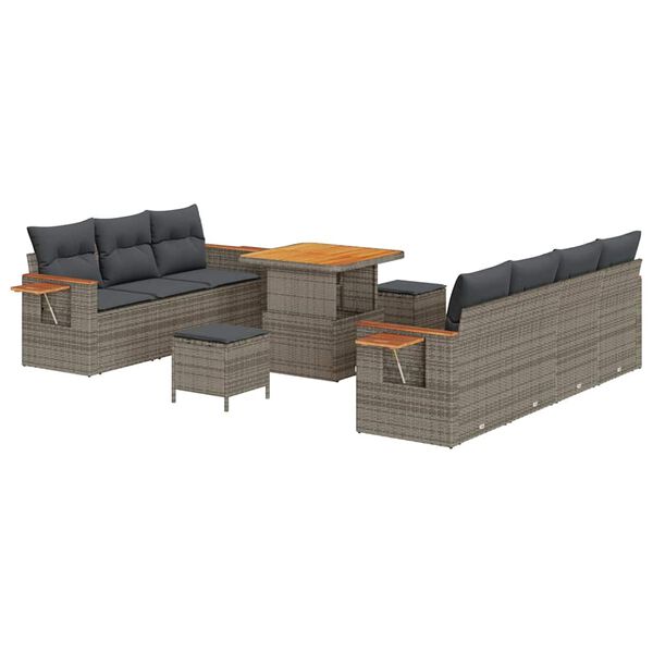 vidaXL Tuin Sofa Set met kussen met opslag Grijs Poly riet