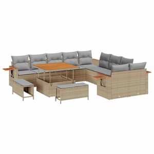 vidaXL Tuinbankenset 17 st 12-zits Beige en Licht Grijs poly rattan