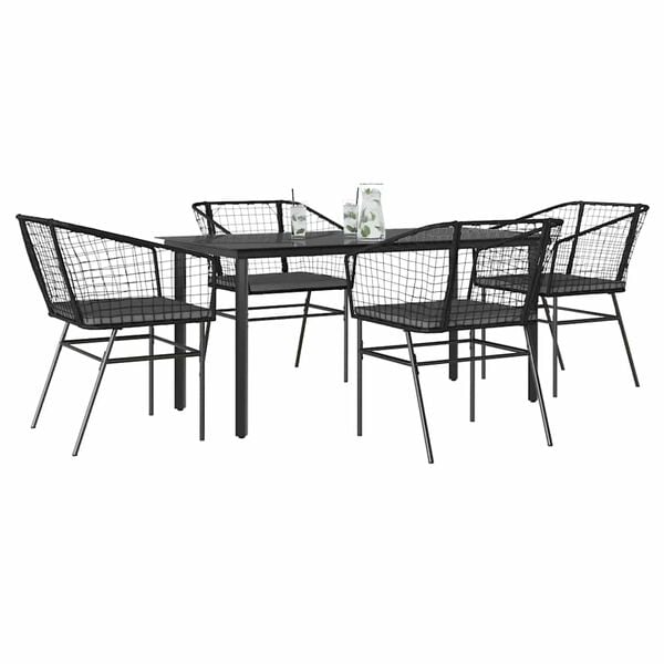vidaXL 5-delige Tuinset met kussens poly rattan glas zwart