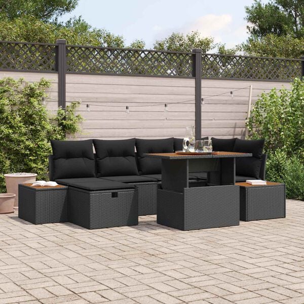 vidaXL Tuin Sofa Set 7 pcs Zwart poly rattan