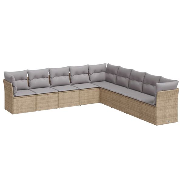 vidaXL 9-delige Loungeset met kussens poly rattan beige
