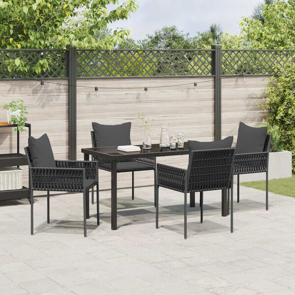 vidaXL Tuin eettafelset 5 pcs Zwart en Grijs PE Rattan