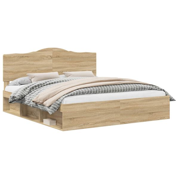 vidaXL Bedframe met hoofdeinde Sonoma 200 x 200 cm Massief grenenhout