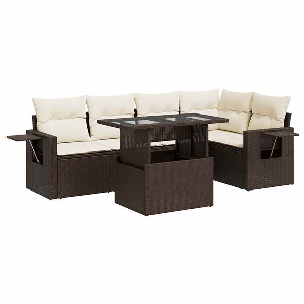 vidaXL 6-delige Loungeset met kussens poly rattan bruin