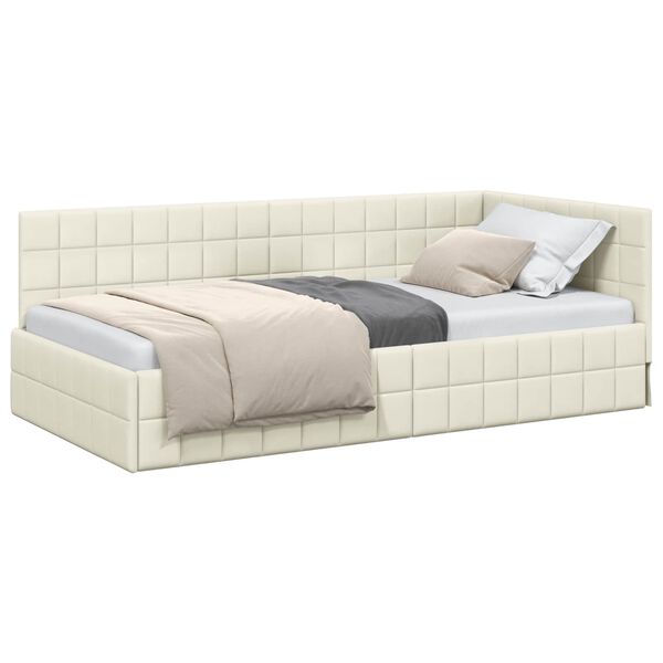 vidaXL Hoekbedframe met hoofdeinde Cr&egrave;me 90 cm x 190 cm Fluweel