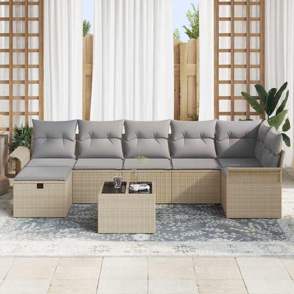 vidaXL Tuin Sofa Set met kussen met opslag 8 pcs Beige Poly riet