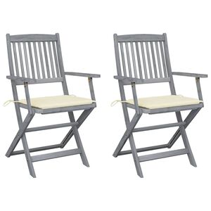 vidaXL Set van 2 klapstoelen met kussens, gemaakt van massief acaciahout.
