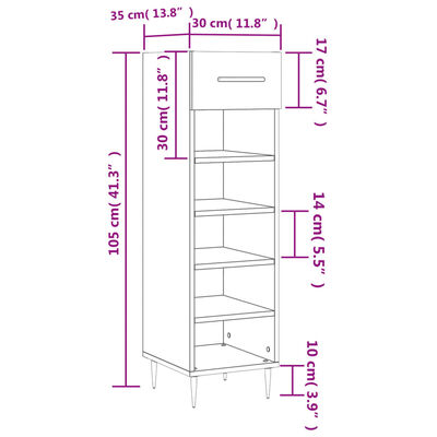 vidaXL Schoenenkast 30x35x105 cm bewerkt hout grijs sonoma eikenkleur