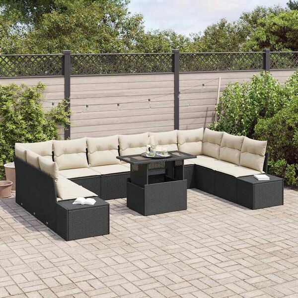 vidaXL Tuin Sofa Set met opslag 11 pcs Zwart Poly riet