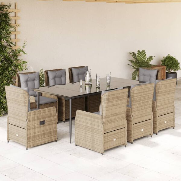 vidaXL 9-delige Tuinset met kussens poly rattan beige