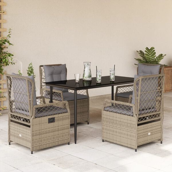 vidaXL 5-delige Tuinset met kussens poly rattan beige