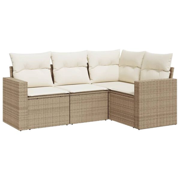 vidaXL 4-delige Loungeset met kussens poly rattan beige