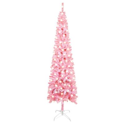 vidaXL Kerstboom met LED smal 210 cm roze