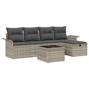 vidaXL Tuin Sofa Set met kussen met opslag 6 pcs Lichtgrijs Poly riet