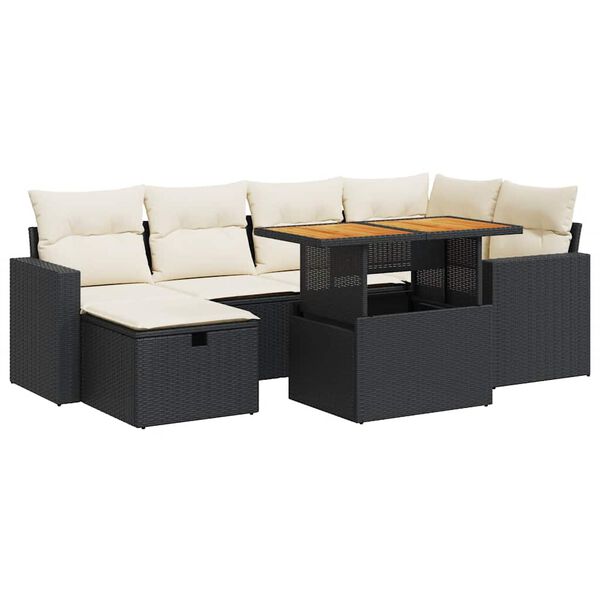 vidaXL 8-delige Loungeset met kussens poly rattan acacia zwart