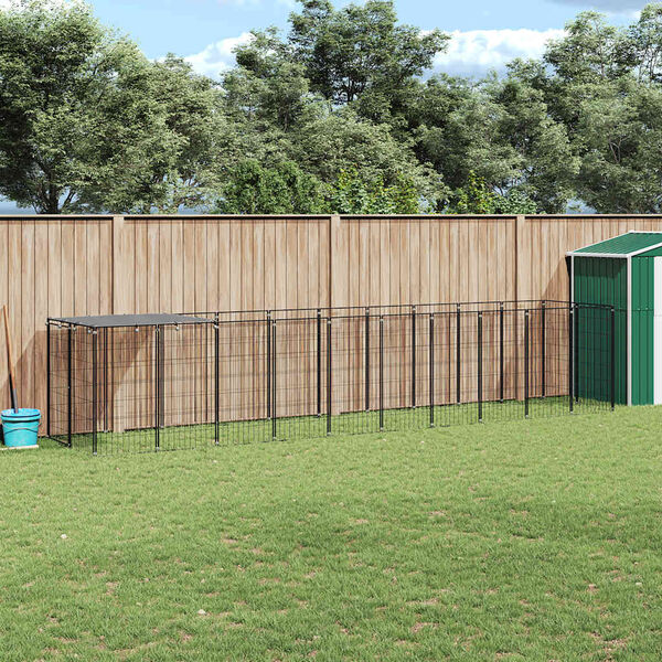 vidaXL Hondenkennel 6,05 m&sup2; staal zwart