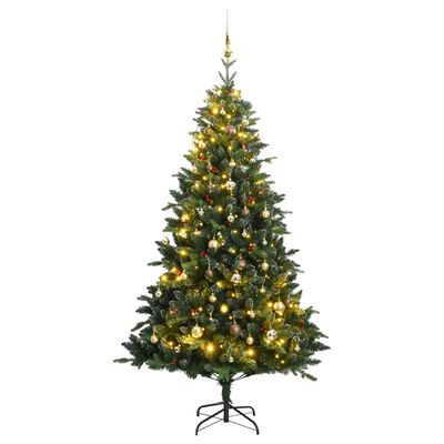 vidaXL Kunstkerstboom met scharnieren 300 LED's en kerstballen 210 cm