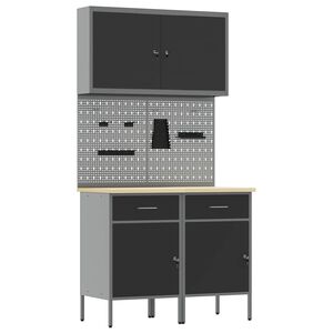 vidaXL Werk kast met lade met slot 5 st Zwart Engineered hout en staal
