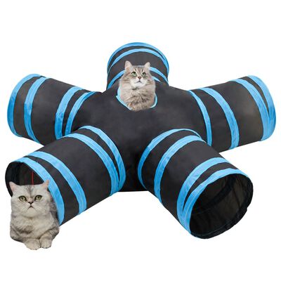 vidaXL Kattentunnel 5-voudig 25 cm polyester zwart en blauw