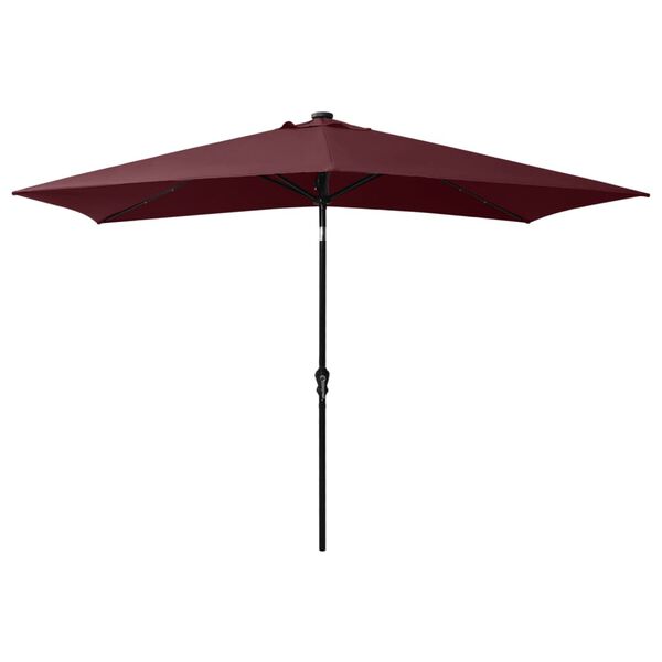 vidaXL Parasol met LED's en stalen paal 2x3 m bordeauxrood