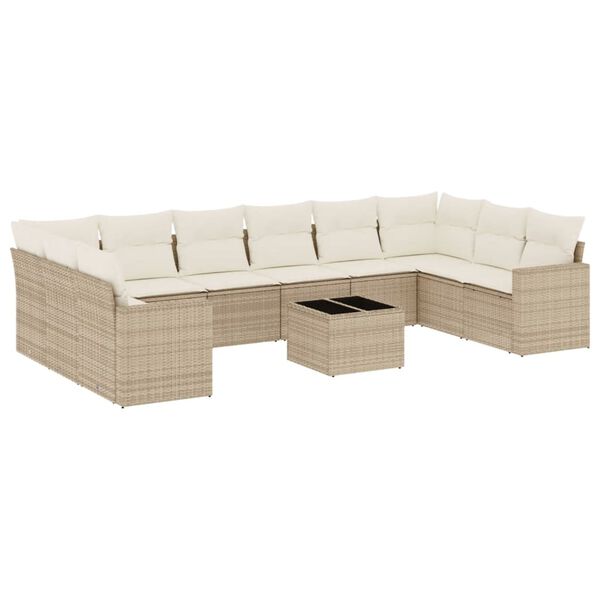 vidaXL 11-delige Tuinset met kussens poly rattan beige
