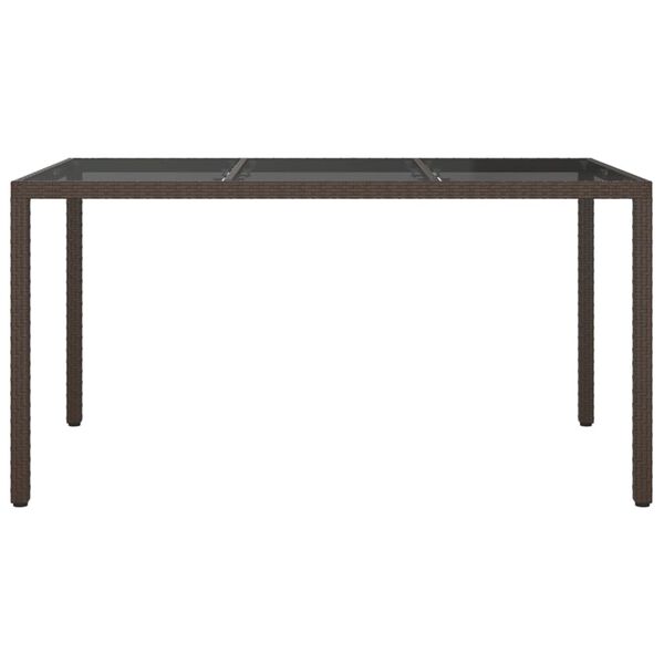 vidaXL Tuintafel 150x90x75 cm gehard glas en poly rattan bruin